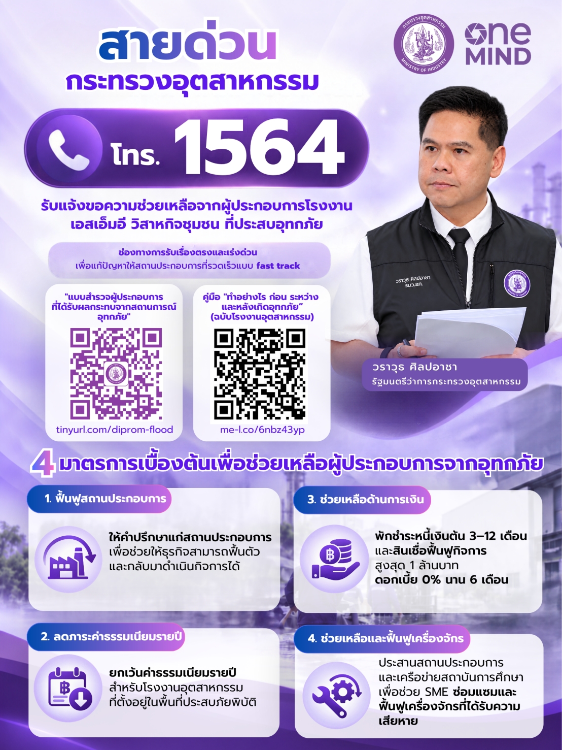ONE MIND สายด่วนกระทรวงอุตสาหกรรม โทร 1564 