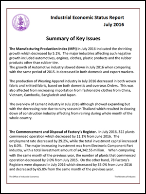 Industrial Economic Status Report June 2016