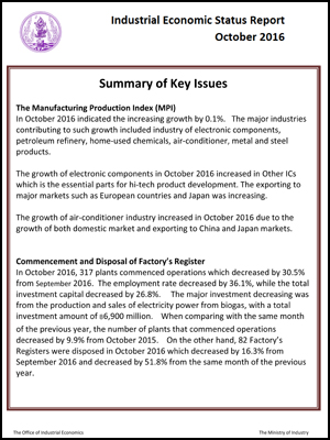 Industrial Economic Status Report October 2016