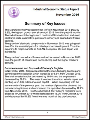 Industrial Economic Status Report November 2016
