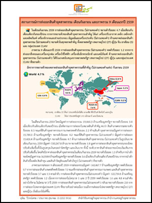 สถานการณ์การส่งออกสินค้าอุตสาหกรรม เดือนกันยายน และภาพรวม 9 เดือนแรกปี 2559