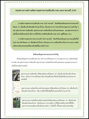 สรุปสถานการณ์การผลิตภาคอุตสาหกรรมเดือนธันวาคม 2559 และภาพรวมปี 2559