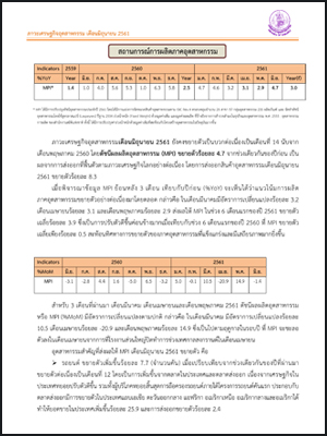 ภาวะเศรษฐกิจอุตสาหกรรม เดือนมิถุนายน 2561