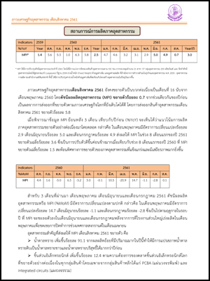 ภาวะเศรษฐกิจอุตสาหกรรม เดือนสิงหาคม 2561