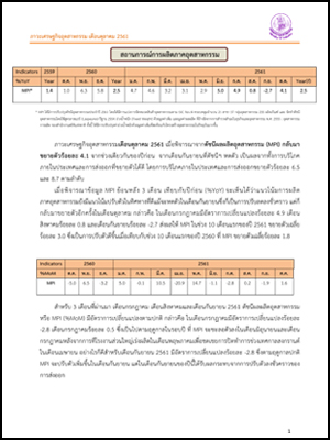 ภาวะเศรษฐกิจอุตสาหกรรม เดือนตุลาคม 2561