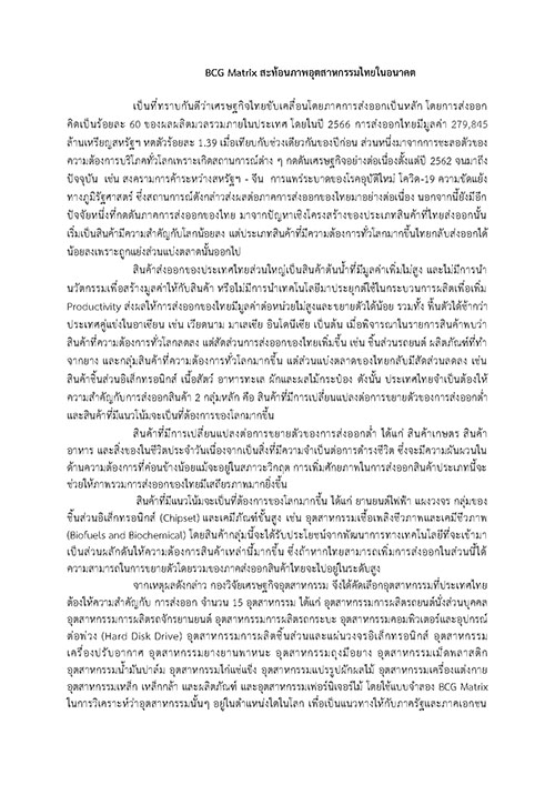 BCG Matrix สะท้อนภาพอุตสาหกรรมไทยในอนาคต