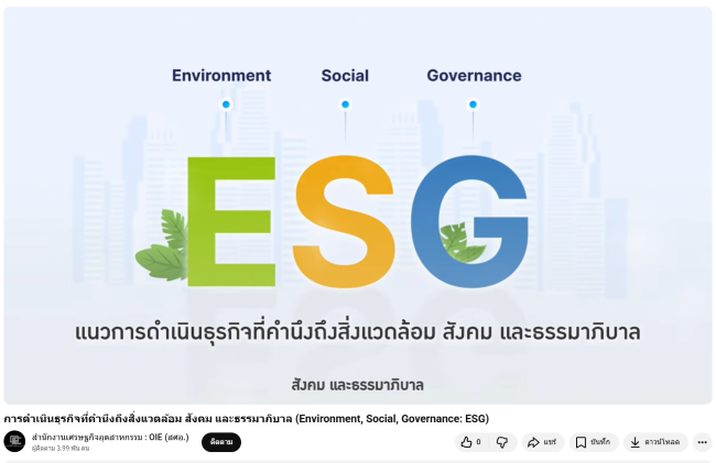 Clip VDO การดำเนินธุรกิจที่คำนึงถึงสิ่งแวดล้อม สังคม และธรรมาภิบาล (Environment, Social, Governance: ESG)