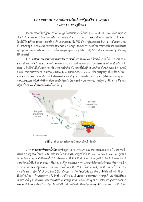 ผลกระทบจากสถานการณ์ความขัดแย้งสหรัฐอเมริกา-เวเนซุเอลา ต่อภาพรวมเศรษฐกิจไทย
