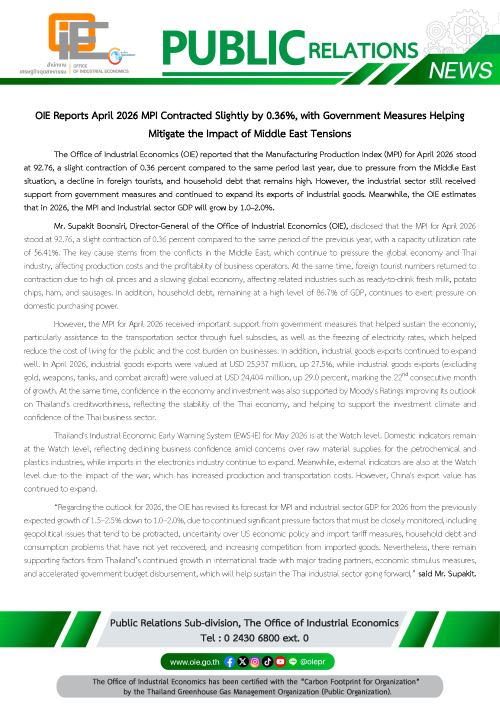 OIE Report April 2026 MPI  Contracted Slightly by 0.36%, with Government Measures Helping Mitigate the Impact of Middle East Tensions