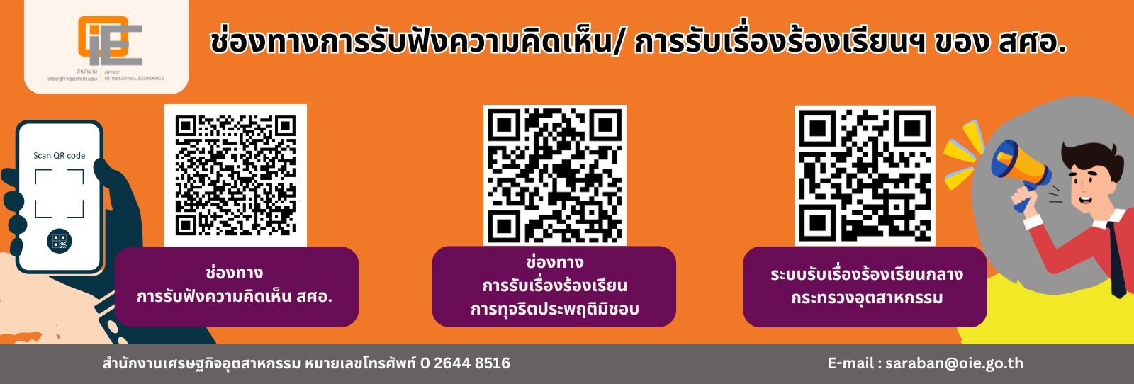 Channels for receiving feedback/complaints at the Office of Industrial Economics (OIE).